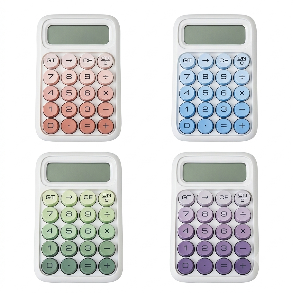 Calculadora Arcoíris Kawaii de diseño colorido para escritorio y papelería disponible en Lucky Day Perú.